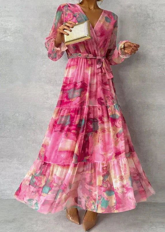 Floral Wrap Maxi Dress with V-Neck & Tiered Skirt 1