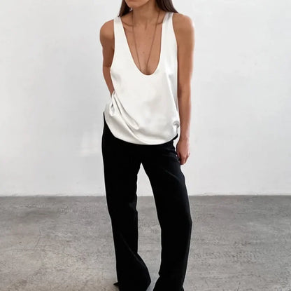 Deep Drape Satin Tank Top — Effortless Elegance for Women 2