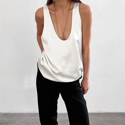 Deep Drape Satin Tank Top — Effortless Elegance for Women 7
