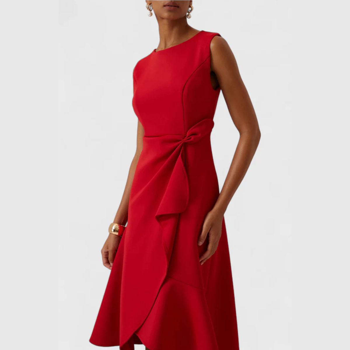 Sheila™ Draped Asymmetric Midi Dress — Sleeveless Elegant Fit 14