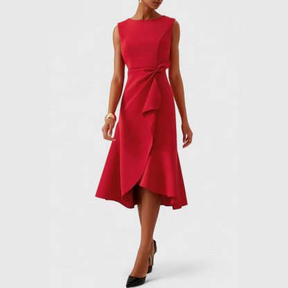 Ruffle Hem Wrap Detail Midi Dress — Sleeveless Flared Skirt 15