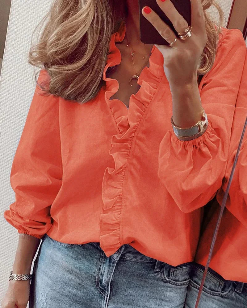 Enola™ Feminine Ruffle Blouse with Balloon Sleeves 1