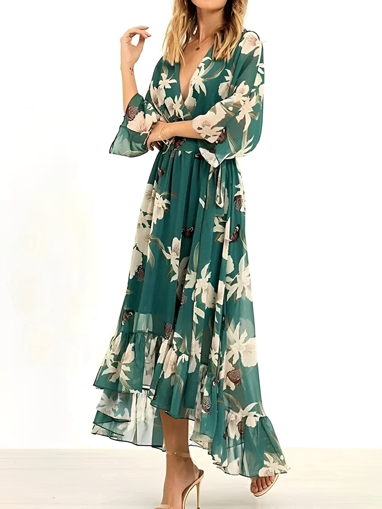 Sandra Collection | Women's Floral Maxi Dress with V-Neck Design | Effortless Elegance for Summer Occasions