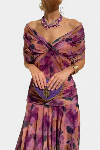 Eryzziah Elegant Floral Maxi Dress with V-Neckline & Pleated Waist 11