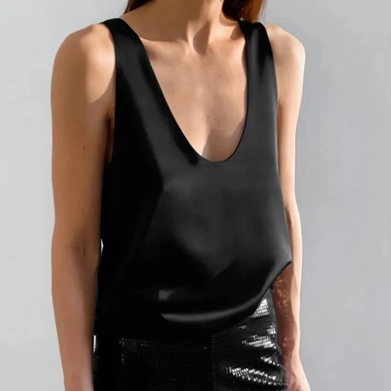 Deep Drape Satin Tank Top — Effortless Elegance for Women 8