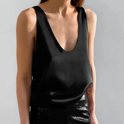 Deep Drape Satin Tank Top — Effortless Elegance for Women 8