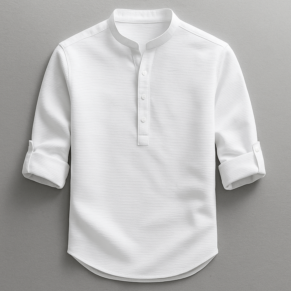 Signature Collection | Men's Shirt with Textured Weave & Rolled Sleeves | Comfortable Fit for All-Day Wear