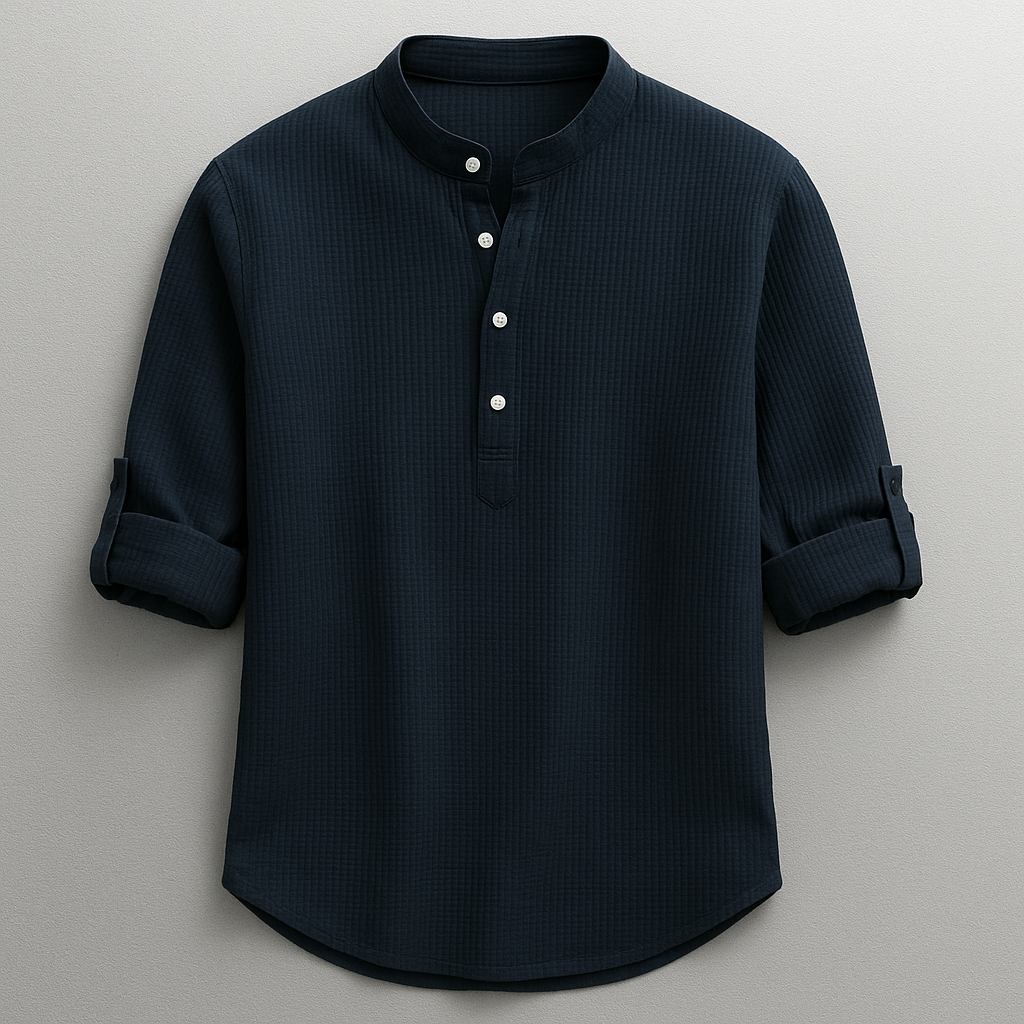 Signature Collection | Men's Shirt with Textured Weave & Rolled Sleeves | Comfortable Fit for All-Day Wear
