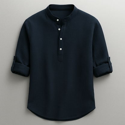 Signature Collection | Men's Shirt with Textured Weave & Rolled Sleeves | Comfortable Fit for All-Day Wear