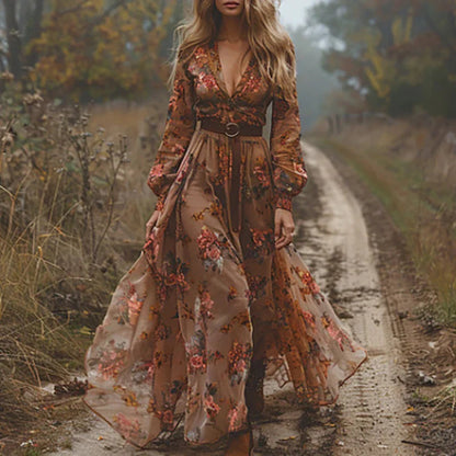Soleil Collection | Floral Maxi Dress with Long Sleeves | Effortless Elegance for Any Occasion