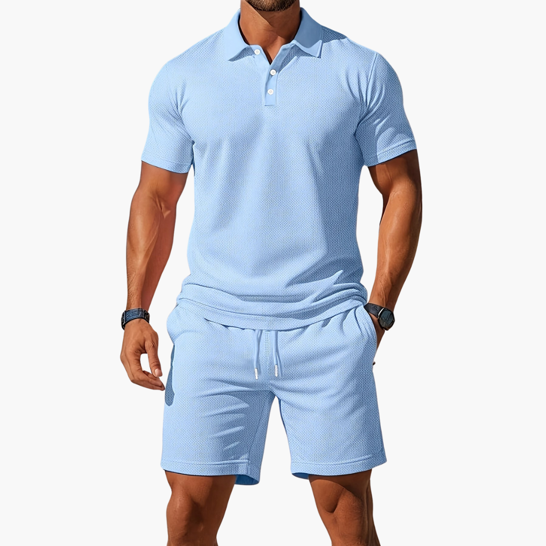 Stylish Men's Polo Shirts and Shorts Set with Drawstring Waist | Comfortable Summer Outfit for Effortless Style