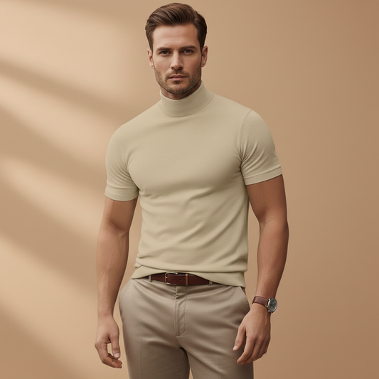 Stylish Men's T Shirt with Fitted Design & Turtleneck Collar | Versatile All-Season Wear