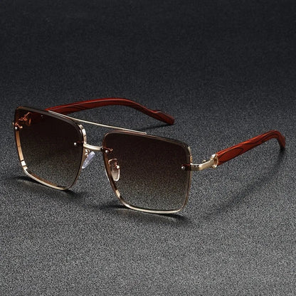 Stylish Metal Sunglasses with Vintage Wooden Arms | UV Protection & Anti-Glare Lenses for Ultimate Eye Comfort