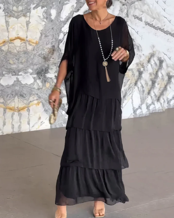 Tiered Maxi Dress with Long Sleeves & Layered Printed Skirt 8