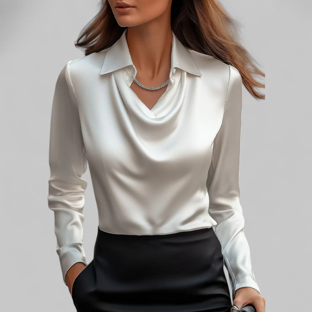 Theresa Collection | Women's Blouse with Elegant Shawl Collar | Luxurious Satin for Versatile Style