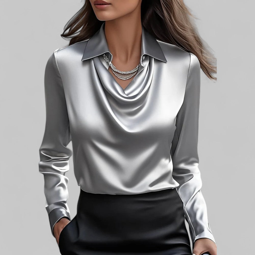 Theresa Collection | Women's Blouse with Elegant Shawl Collar | Luxurious Satin for Versatile Style