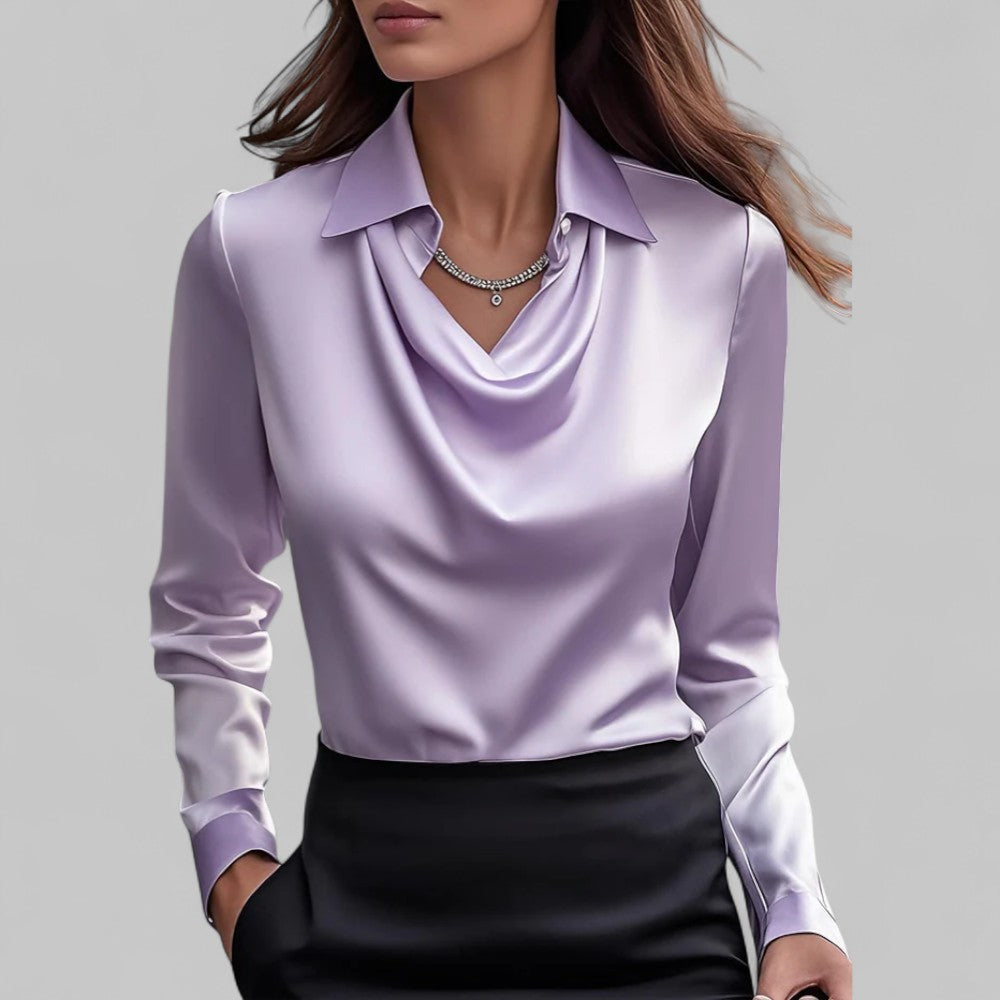 Theresa Collection | Women's Blouse with Elegant Shawl Collar | Luxurious Satin for Versatile Style