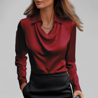 Theresa Collection | Women's Blouse with Elegant Shawl Collar | Luxurious Satin for Versatile Style
