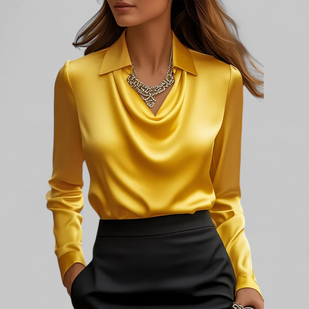 Theresa Collection | Women's Blouse with Elegant Shawl Collar | Luxurious Satin for Versatile Style