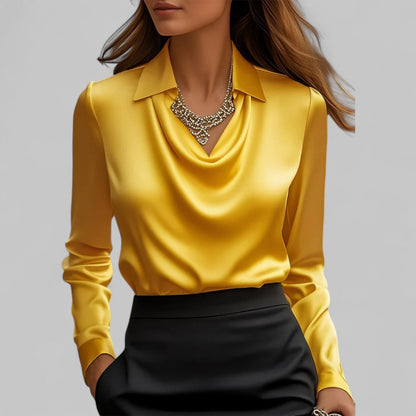 Theresa Collection | Women's Blouse with Elegant Shawl Collar | Luxurious Satin for Versatile Style