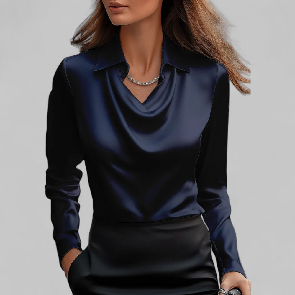 Theresa Collection | Women's Blouse with Elegant Shawl Collar | Luxurious Satin for Versatile Style