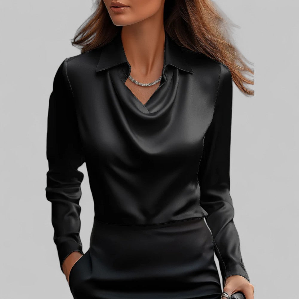 Theresa Collection | Women's Blouse with Elegant Shawl Collar | Luxurious Satin for Versatile Style