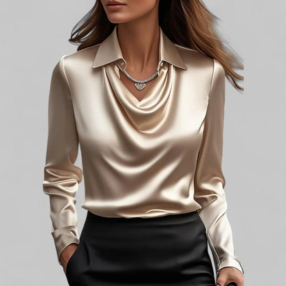 Theresa Collection | Women's Blouse with Elegant Shawl Collar | Luxurious Satin for Versatile Style