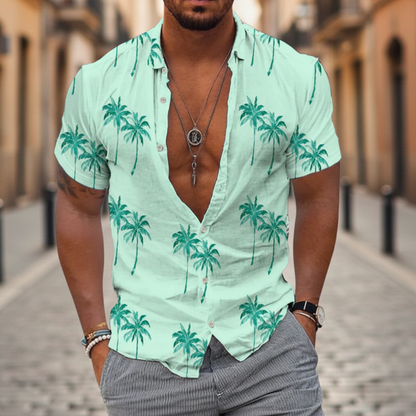 Tropical Vibes | Men's Hawaiian Shirt with Palm Print | Relaxed Fit for Summer Style