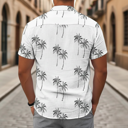 Tropical Vibes | Men's Hawaiian Shirt with Palm Print | Relaxed Fit for Summer Style