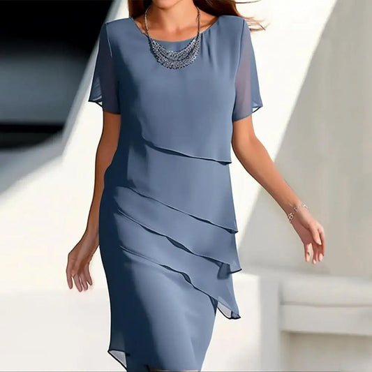 Valentina Rossi | Midi Dress for Women with Asymmetrical Layered Overlay | Elegant Silhouette for Effortless Style