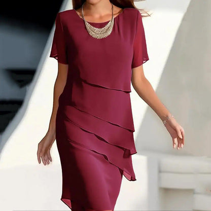 Valentina Rossi | Midi Dress for Women with Asymmetrical Layered Overlay | Elegant Silhouette for Effortless Style