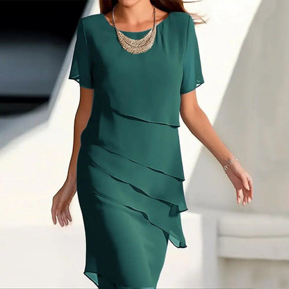 Valentina Rossi | Midi Dress for Women with Asymmetrical Layered Overlay | Elegant Silhouette for Effortless Style