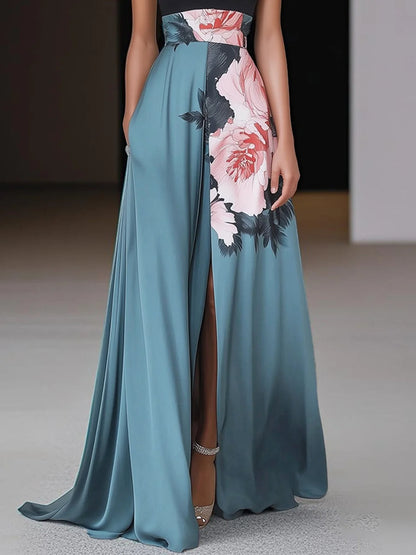 Janelle™ Floral A-Line Maxi Dress with Side Slit — Sleeveless 3