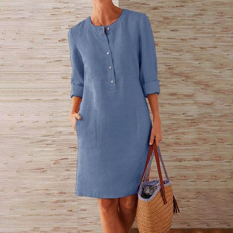 Zia Collection | Women's Summer Dress with Button-Front & Pockets | Breezy Cotton-Linen Blend for Effortless Style