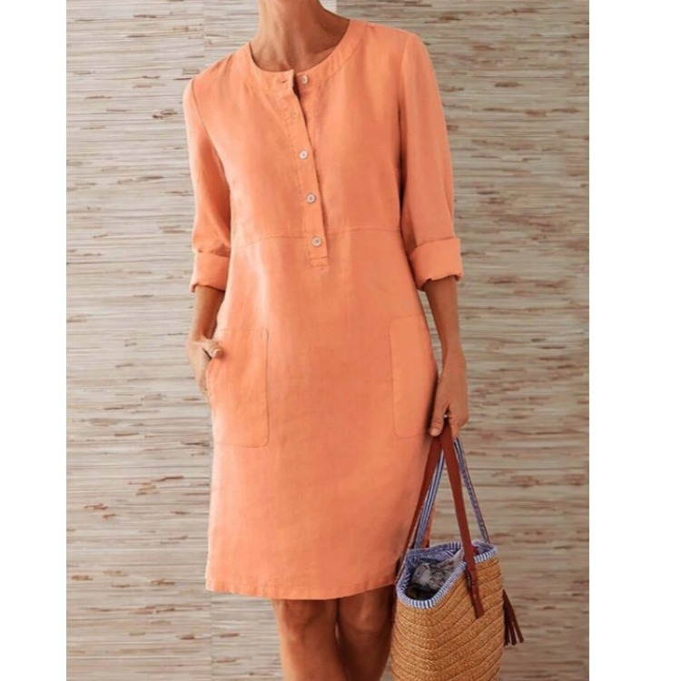 Zia Collection | Women's Summer Dress with Button-Front & Pockets | Breezy Cotton-Linen Blend for Effortless Style