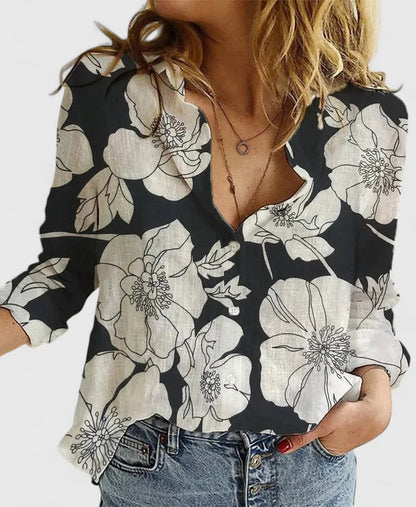 Women's Linen Button-Down Shirt with Lapel Collar 12
