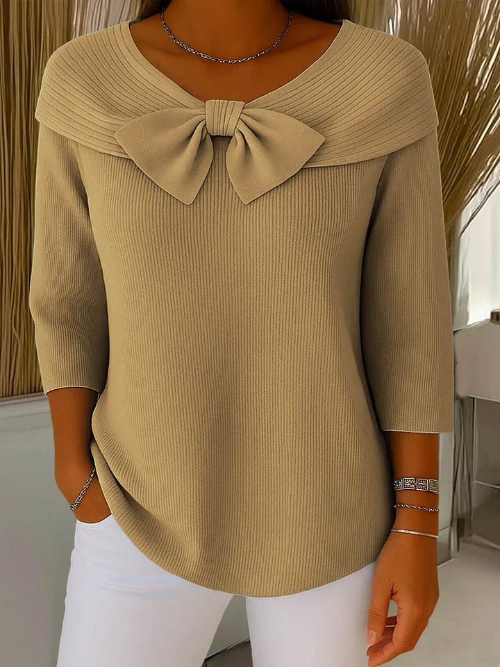 Bow Detail Fitted Sweater — Waist-Accentuating Women's Knit 3