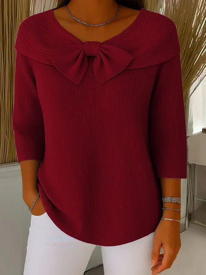 Bow Detail Fitted Sweater — Waist-Accentuating Women's Knit 4