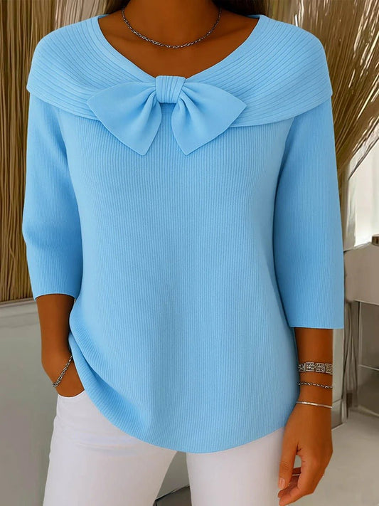 Bow Detail Fitted Sweater — Waist-Accentuating Women's Knit 1