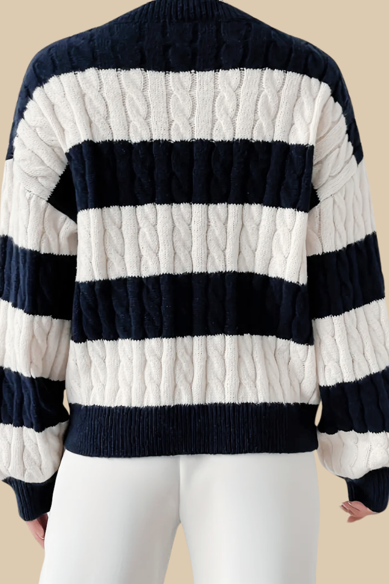 Cable Knit Color Block Drop Shoulder V-Neck Sweater 6