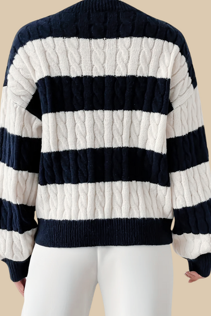 Cable Knit Color Block Drop Shoulder V-Neck Sweater 6