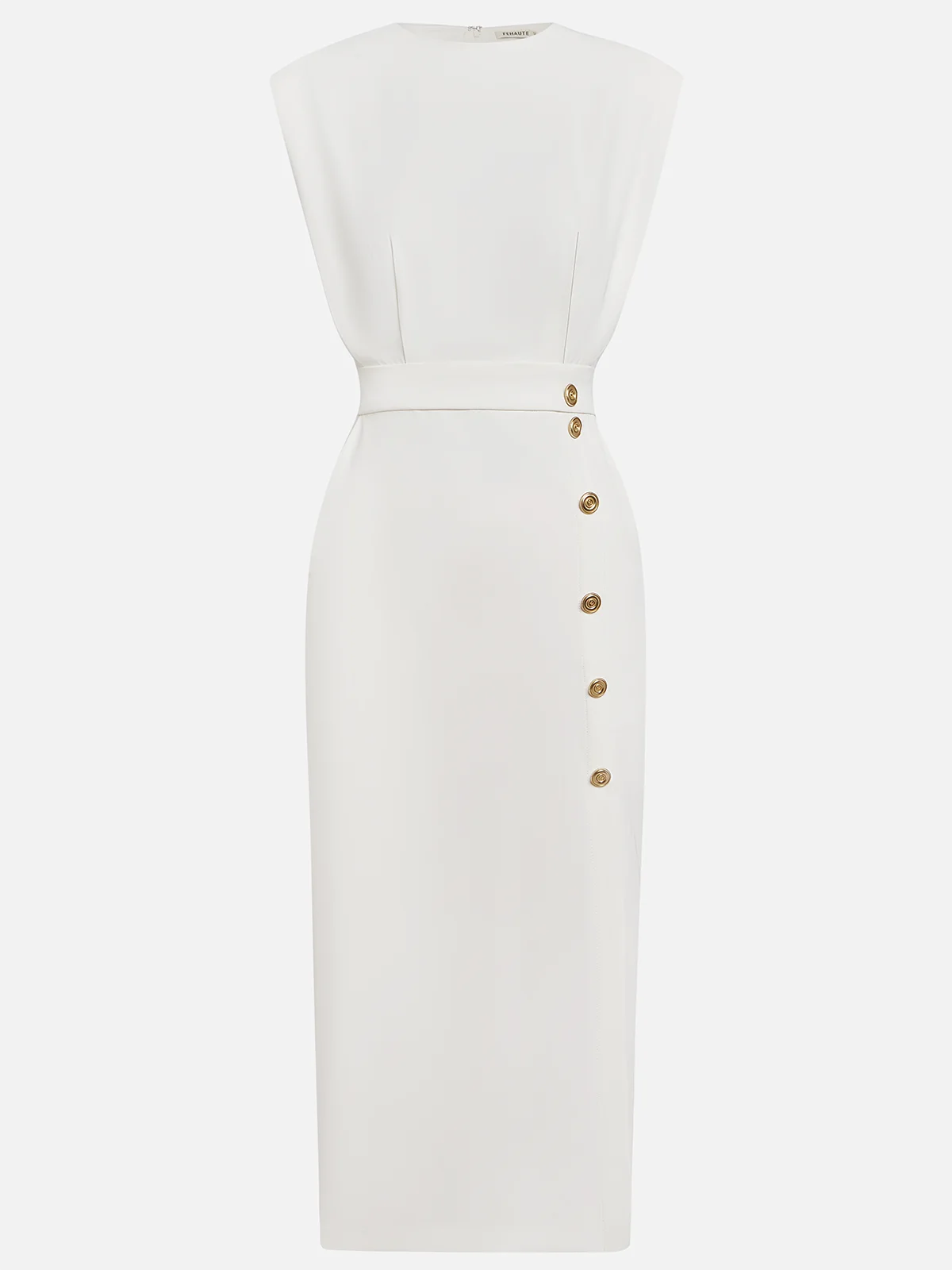 Sleeveless Midi Dress with Side Button Detail & Front Slit 12