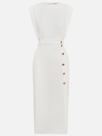 Sleeveless Midi Dress with Side Button Detail & Front Slit 12
