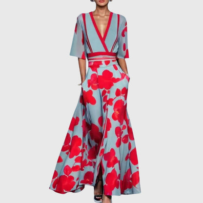Candice Elegant Spring Floral Dress with Waist Belt 3