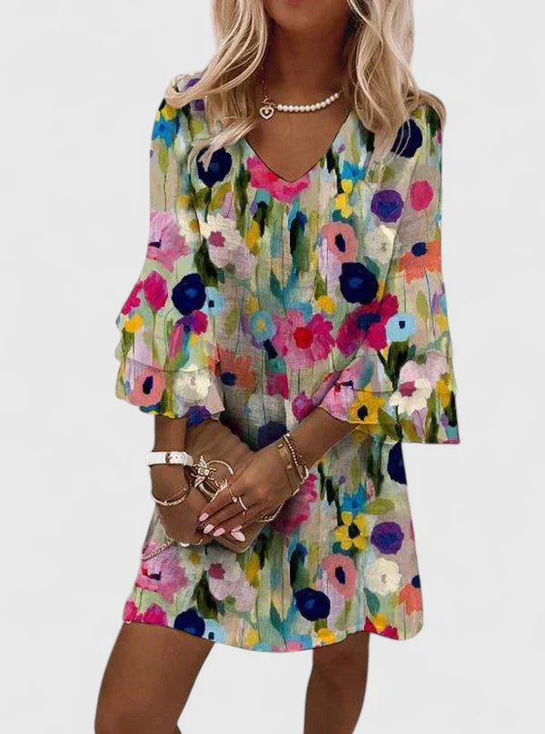 Elviera Floral Mini Dress with V-Neckline & Elegant Fit 1