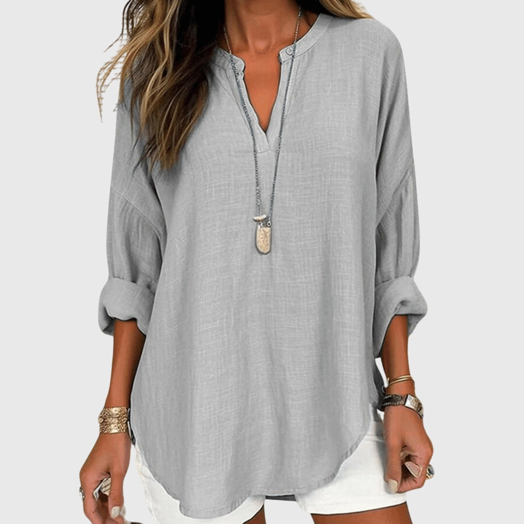 Flowy Elegant Beach Shirt for Women — Long Sleeve Relaxed Fit 5