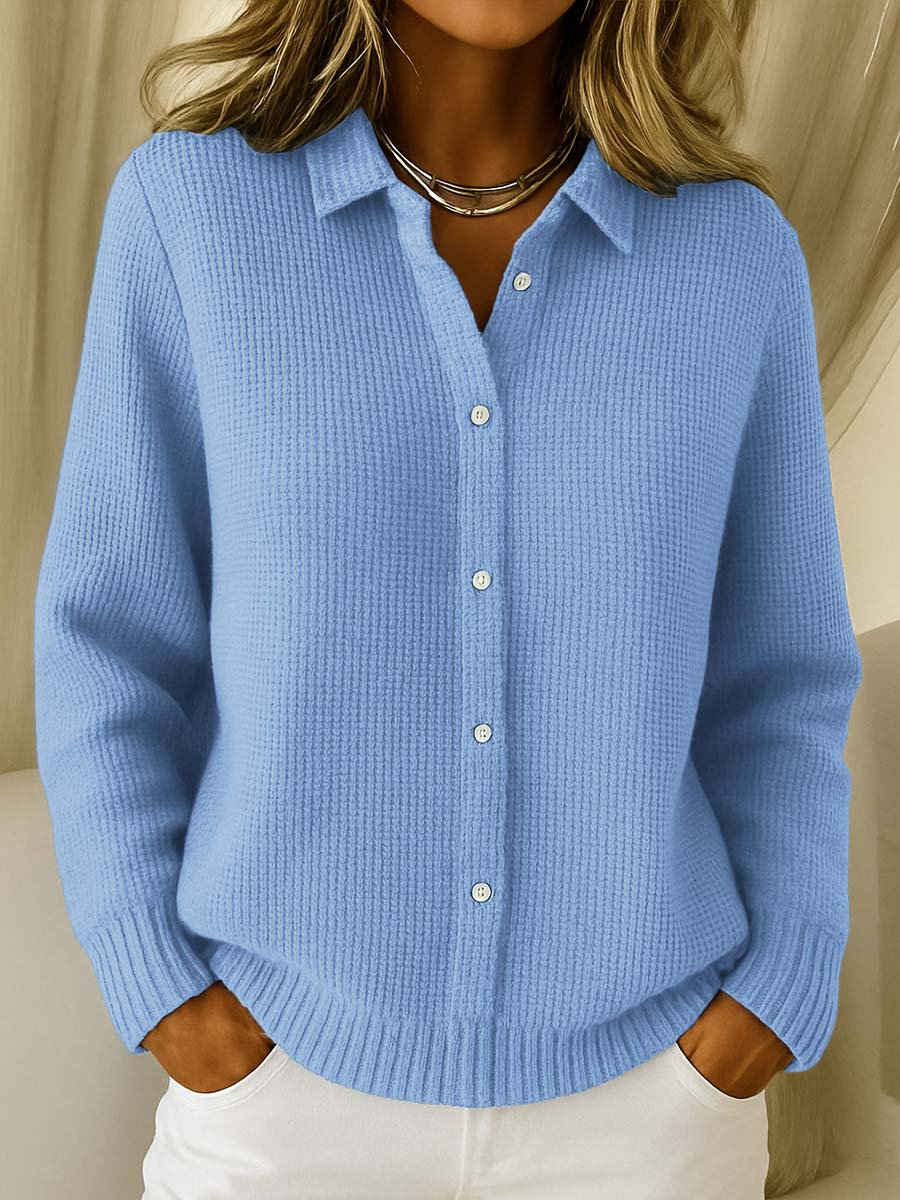 Women's Collared Sweater with Full Button-Front Closure 1