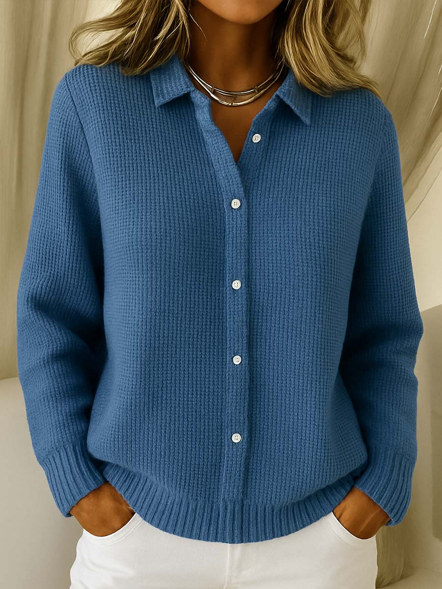 Women's Collared Sweater with Full Button-Front Closure 2