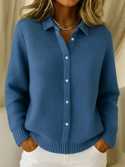 Women's Collared Sweater with Full Button-Front Closure 2