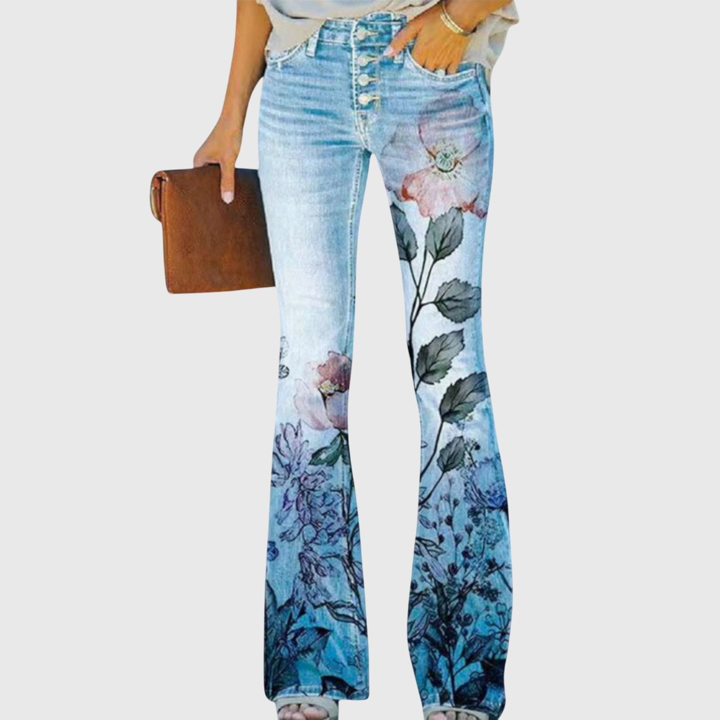 Floral Wide-Leg Pants with Button Detail — S to 5XL 4